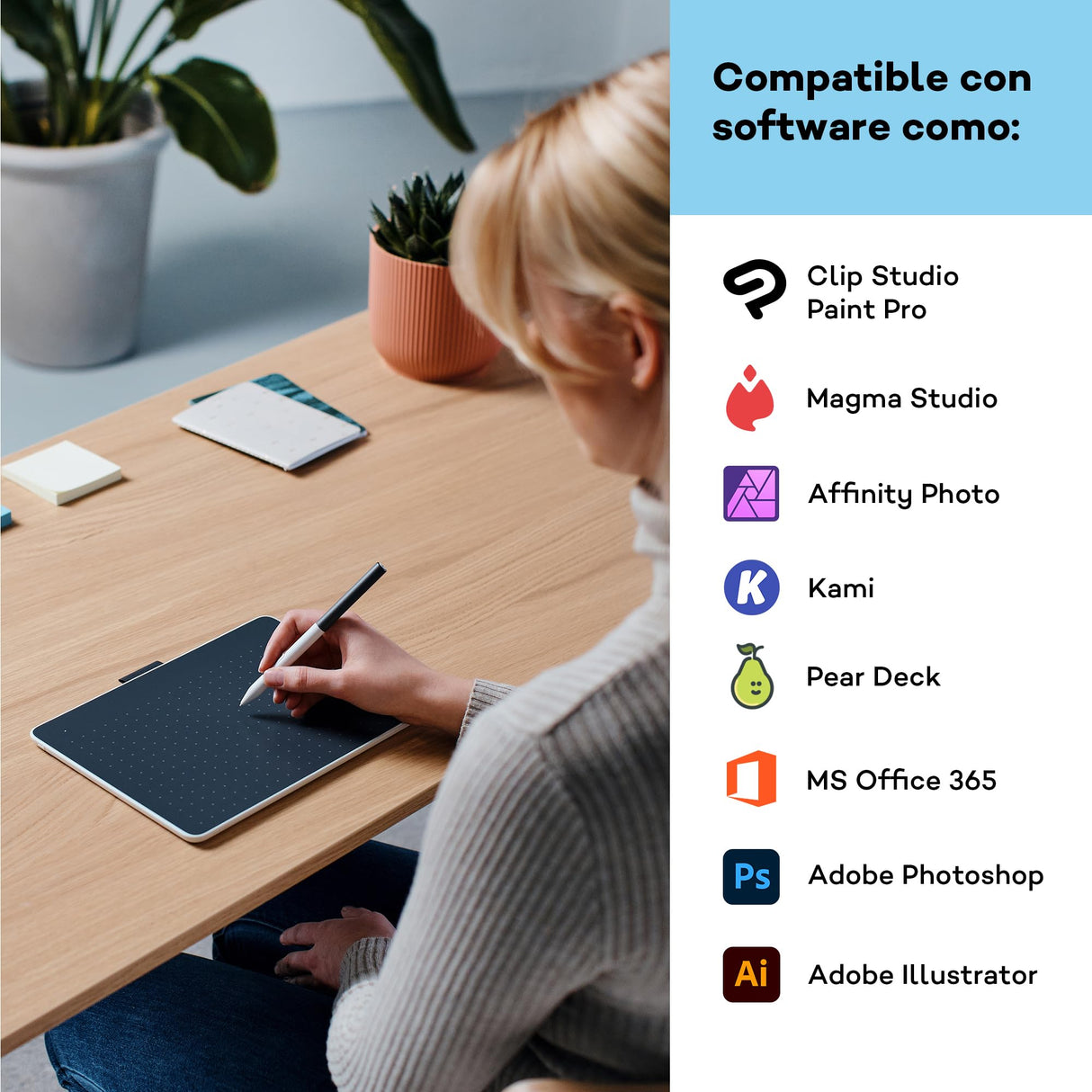 Pen Tablet Wacom One M, Que Incluye lápiz con tecnología de resonancia electromagnética (EMR) sin Pilas, conexión Bluetooth, para Windows, Mac, Chromebook y Android creativos