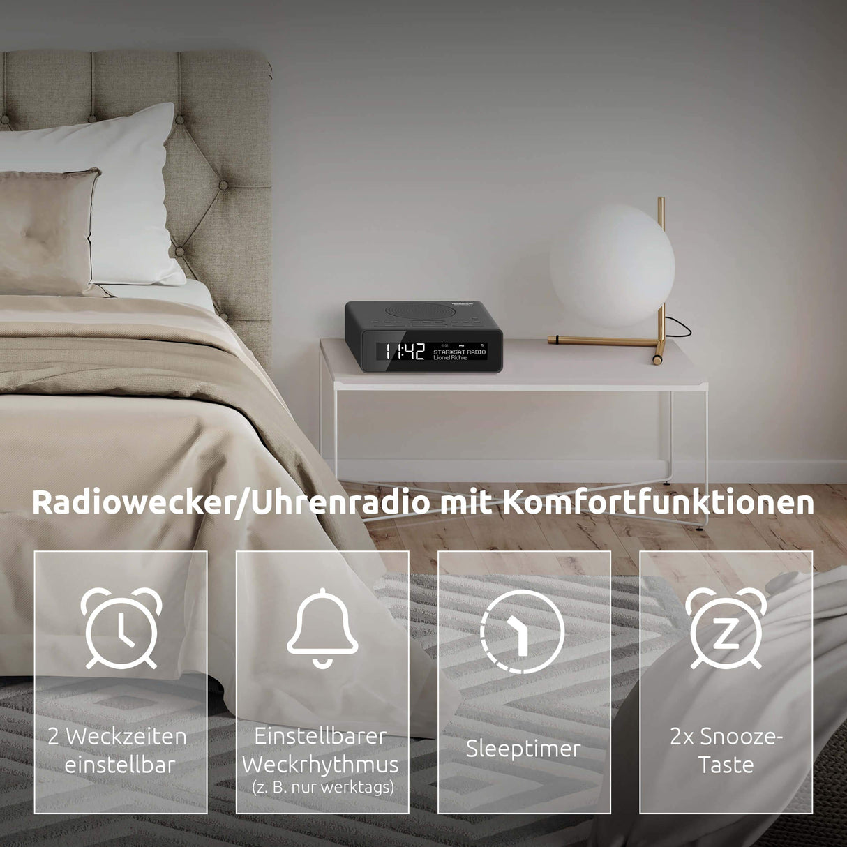 TechniSat DIGITRADIO 51 - Radio Despertador DAB+ (DAB, FM, Radio Reloj, Despertador con 2 Tiempos de Alarma Ajustables, Función de Repetición, Temporizador, Pantalla Regulable) Blanco