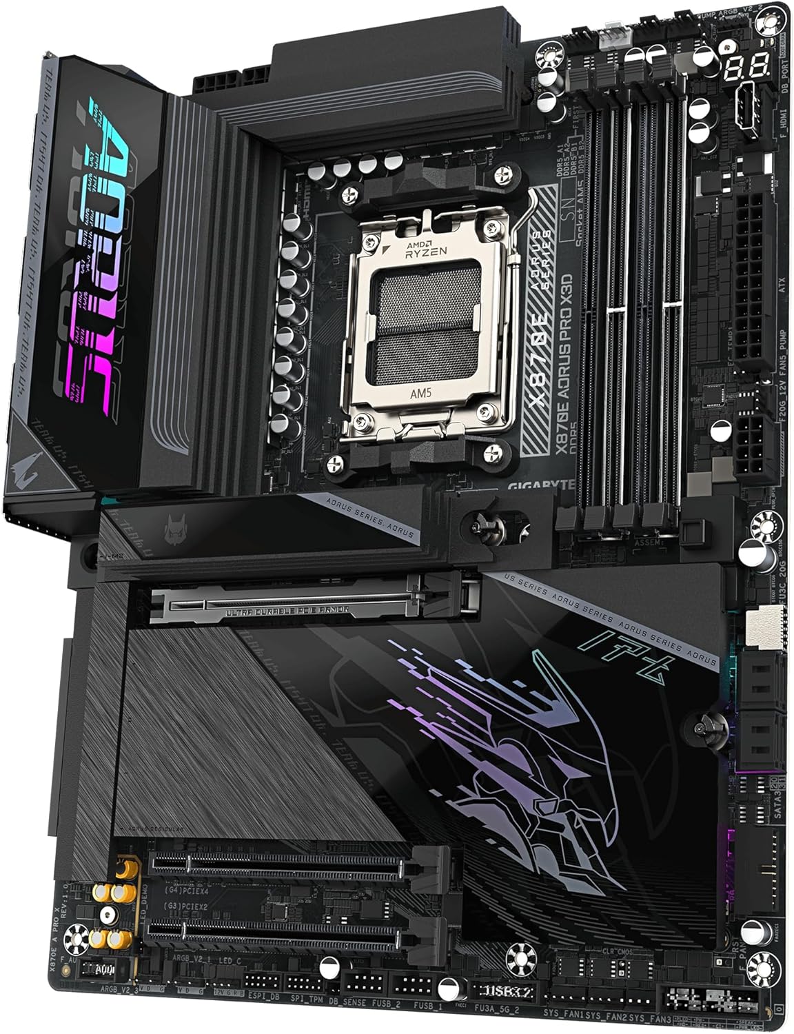 GIGABYTE X870E AORUS Pro X3D Motherboard - Supports AMD Ryzen 9000 Processors, 18+2+2 Phase Digital VRM, up to 9000MHz DDR5 (O.C.), 2xPCIe 5.0 + 2xPCIe 4.0, Wi-Fi 7, 5GbE LAN, USB 4