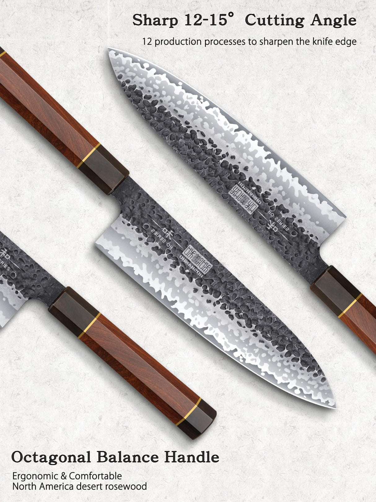 HOSHANHO Juego de Cuchillos de Cocina, Juego de 3 Piezas de Cuchillos Japones de Acero de Alto Carbono, Cuchillo de Chef Cuchillo Santoku Cuchillo para Pelar, Mango Ergonómico de Palisandro