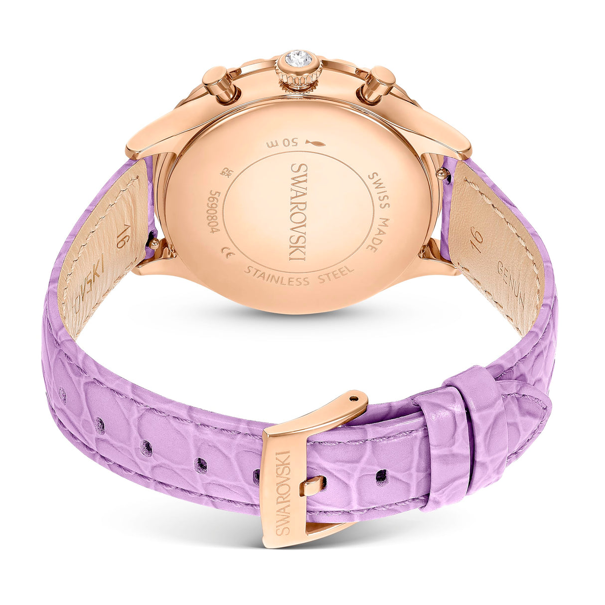 Swarovski Reloj Octea Chrono, Fabricación Suiza, Correa de Piel, Púrpura, Acabado en Tono Oro Rosa