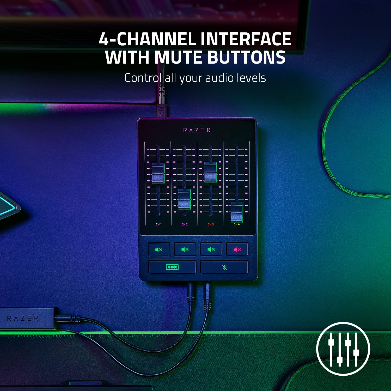 Razer Audio Mixer - Mezclador de audio para streaming (Mezclador de audio analógico, interfaz de 4 canales con botones de silencio, entrada XLR con preamplificador, Plug and Play) Negro