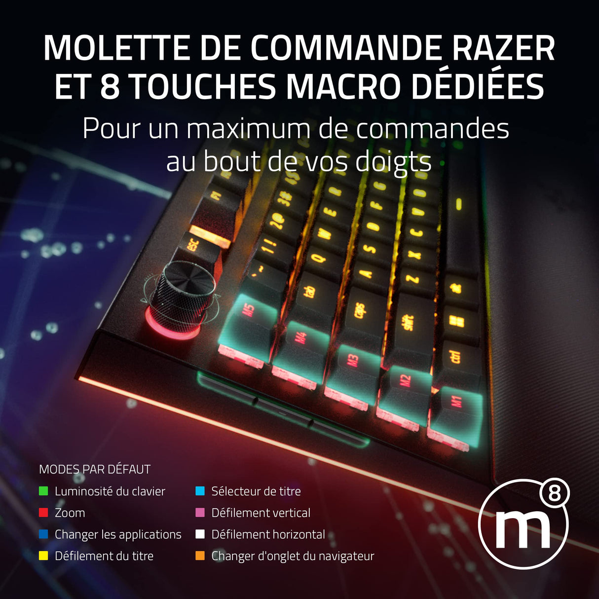 Razer BlackWidow V4 Pro (Switches Amarillo) - Teclado Gamer Mecánico (Interruptores Mecánicos Silenciosos, Rueda de 8 Teclas Macro Dedicadas, Reposamanos de Imitación, RGB Chroma) Teclado FR | Negro