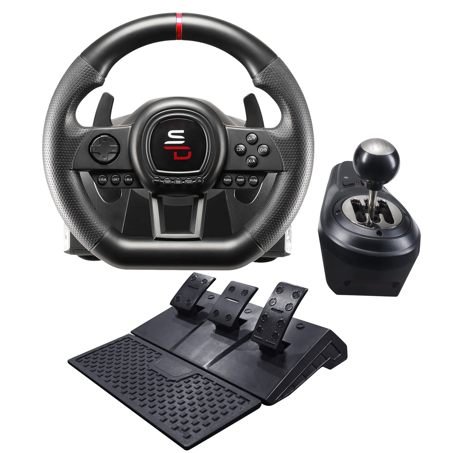 Subsonic Volante de carreras Superdrive GS650X con cambio manual, 3 pedales y levas de cambio para Xbox Serie X/S, PS4, Xbox One (programable)
