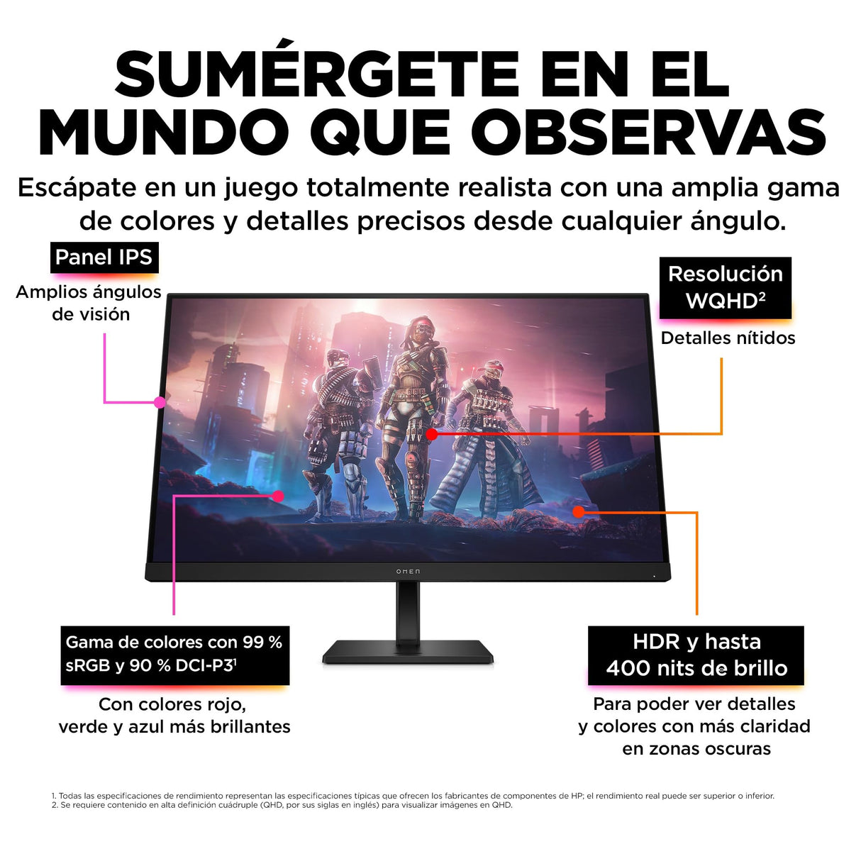 HP OMEN 32q - Monitor Gaming de 32" QHD (2560 x 1440 a 165 Hz, IPS, 16:9, 1ms, HDMI, Antirreflejo, DisplayPort, AMD FreeSync Premium, Compatible con Consolas) Negro