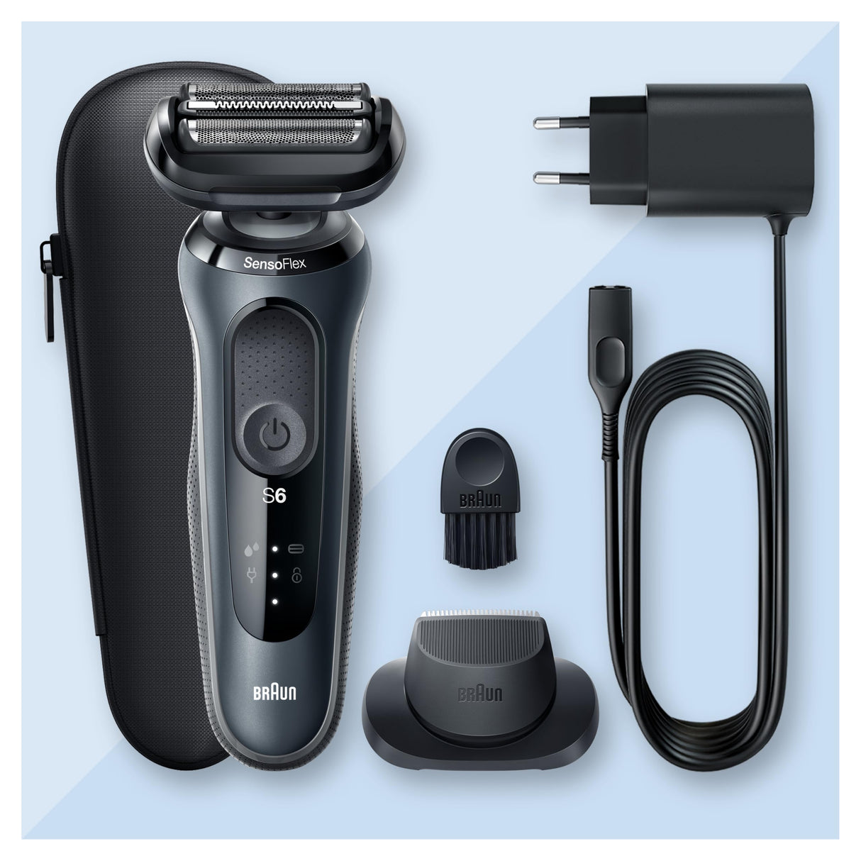 Braun Series 6 Afeitadora Eléctrica Hombre, Máquina de Afeitar Barba con Recortadora De Precisión EasyClick, SensoFlex, Uso En Seco y en Mojado, Recargable, Inalámbrica, 61-N1200s, Gris