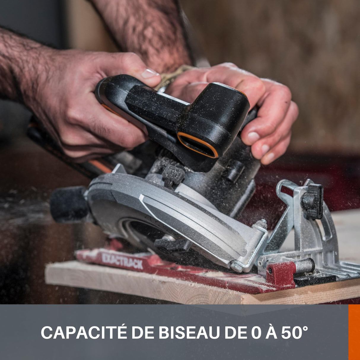 WORX WX530 Sierra circular Exactrack 20V PowerShare, Batería 2Ah, Corte en bisel hasta 50 grados, base de aluminio, Bloqueo del husillo, Negro