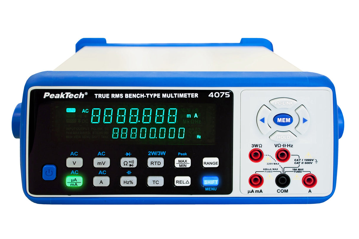 PeakTech Multímetro Digital de 4 5/6 cifras de mesa con USB, LAN, Bluetooth, RS-232 y tarjeta SD, 1 pieza, P 4075
