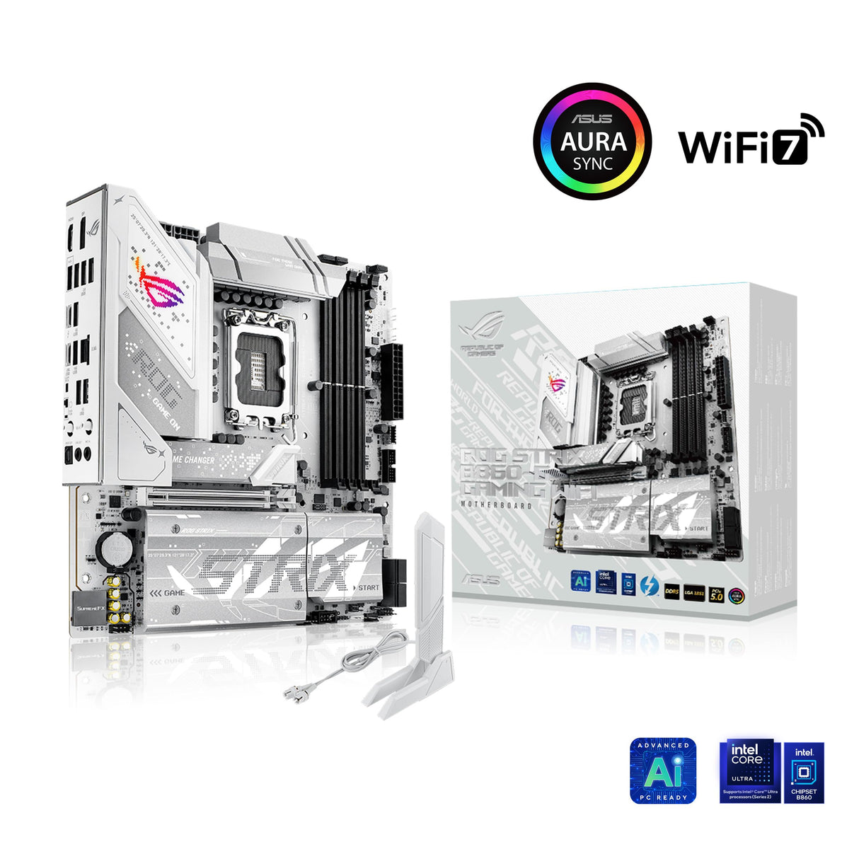 ASUS ROG Strix B860-G Gaming WiFi, Placa Base mATX, preparada para PC con IA Avanzada, 14+1+2+1 etapas de Potencia, Ranuras DDR5, PCIe 5.0, Cuatro Ranuras M.2, WiFi 7, AI Networking II, Aura Sync RGB