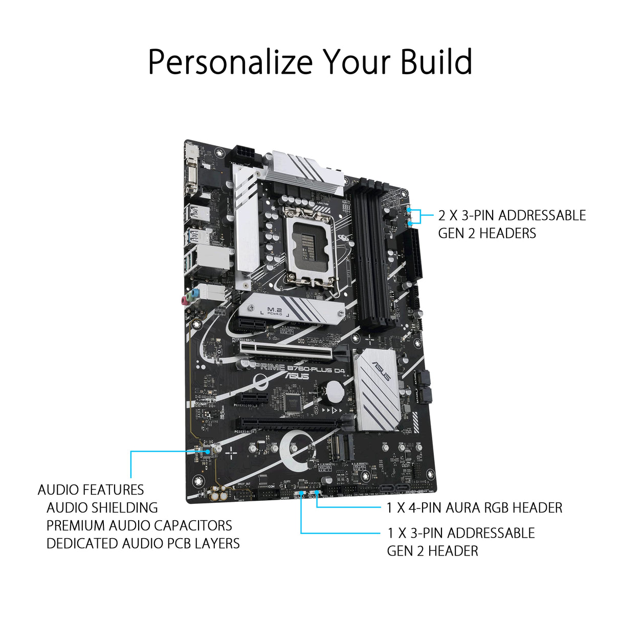 Asus Prime B760-PLUS D4 - Placa Base ATX Intel B760 LGA 1700, PCIe 5.0, Tres PCIe 4.0 M.2, DDR4, 2.5Gb Ethernet, SATA 6 Gbps, USB 3.2 Type-C Gen 2x2, Gen 1, Thunderbolt, Aura Sync