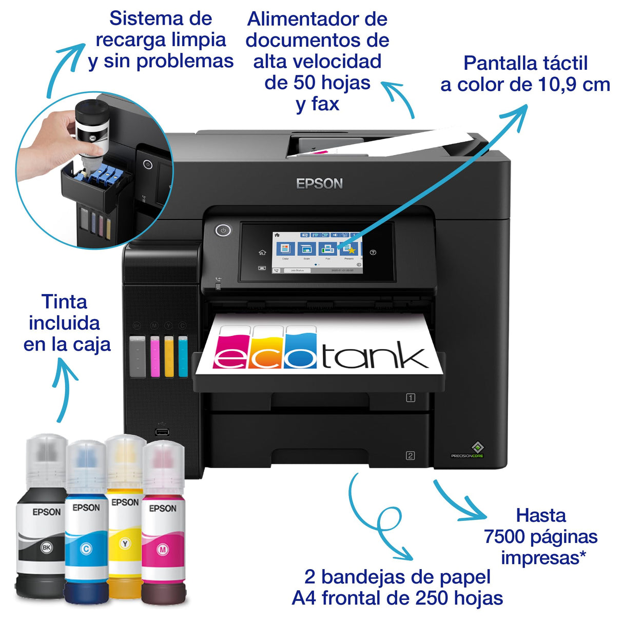 Impresora multifunción EcoTank ET-5855 A4 con depósito de tinta, conexión Wi-Fi y fax