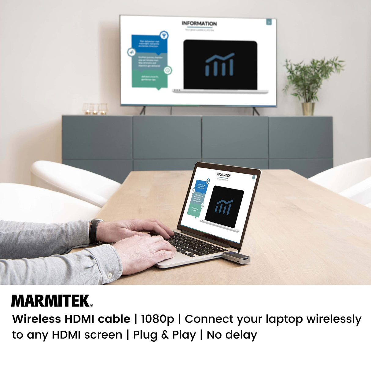 Presentación inalámbrica HDMI/USB-C - STS1-1080p Full HD - Transmisor Inalámbrico - Cable HDMI Inalámbrico - Presentación Inalámbrica Desde el Portátil al proyector/Pantalla