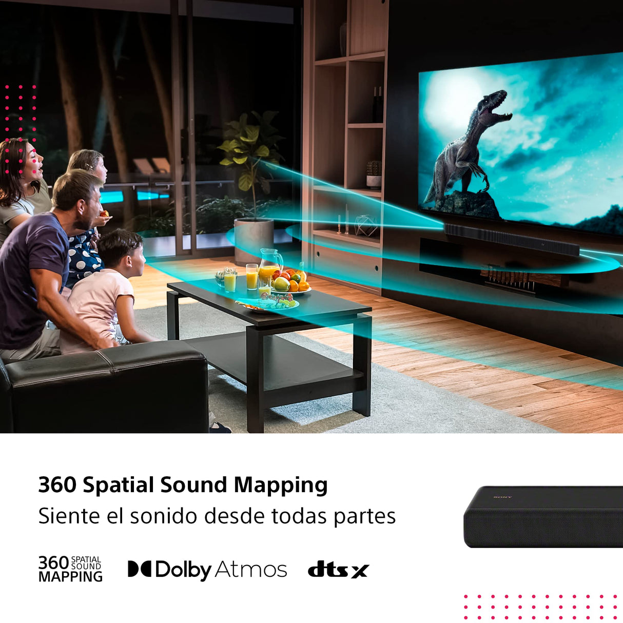 Sony HT-A3000 Barra de Sonido, Dolby Atmos de 3.1 Canales, con subwoofer Integrado, DTS:X, 360 Spatial Sound Mapping, Funciona con Alexa y Google Assistant Negro