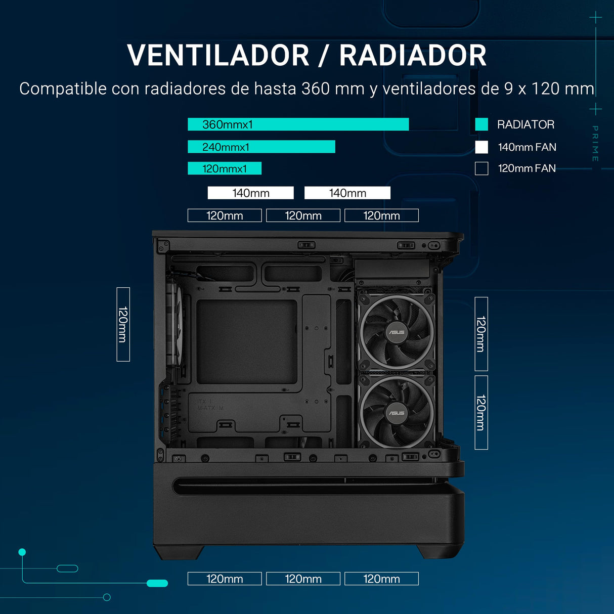 ASUS Prime AP202 ARGB Caja mATX, Cristal Curvado Templado, Compatible con gráficas de hasta 420 mm, radiadores de 360 mm, raíl de fácil extracción, ventilación de Ranura, Ventiladores ARGB, Negro
