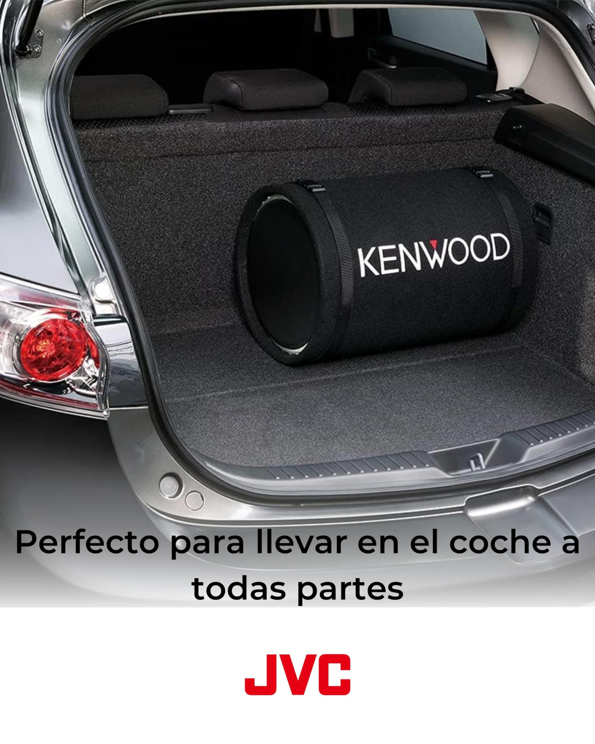 KENWOOD KSC-W1200T Subwoofer Tubular - Subwoofer de Tamaño Compacto y Forma de Tubo, con Correas para Instalación Rápida y Fácil en Coche. Potencia Nominal 200W y Potencia de Pico 1200W