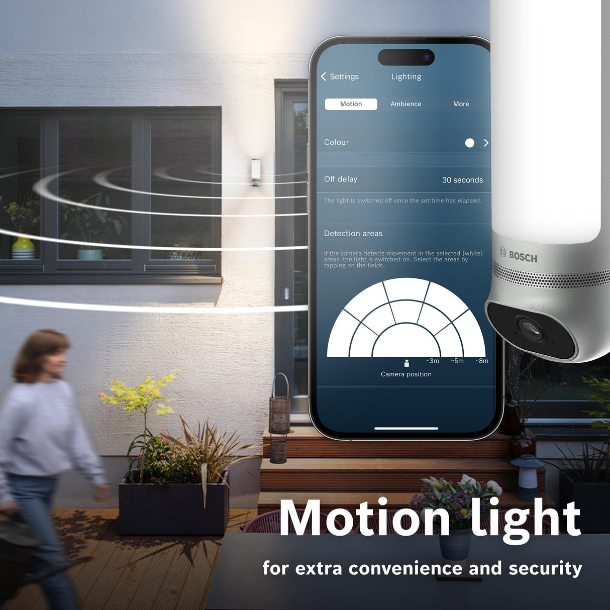 Bosch Smart Home Cámara Exterior II, cámara vigilancia Exterior, cámara IP, resolución 1080p Full-HD con Sirena integrada y lámpara de diseño, Compatible con Amazon Alexa,