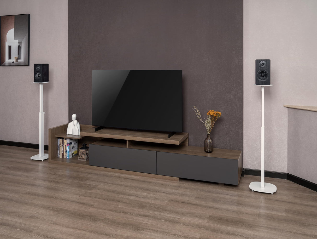 My Wall HS 23 WL Pedestal para Altavoz Extensible, Soporte de Suelo, Regulable en Altura Blanca 2 Piezas.