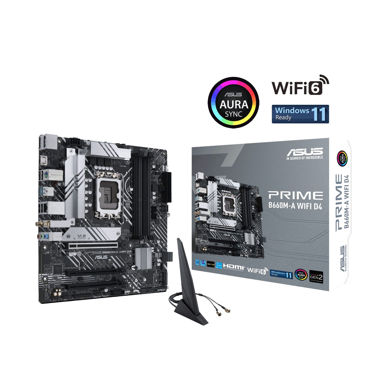 ASUS PRIME B660M-A WIFI D4 - Placa base mATX Intel B660 LGA 1700 (PCIe 4.0, dos M.2, Intel 1Gb Ethernet, Wi-Fi, DP, 2 HDMI, USB 3.2 Gen. 2 trasero, USB 3.2 Gen. 1 de tipo C frontal, Aura Sync)