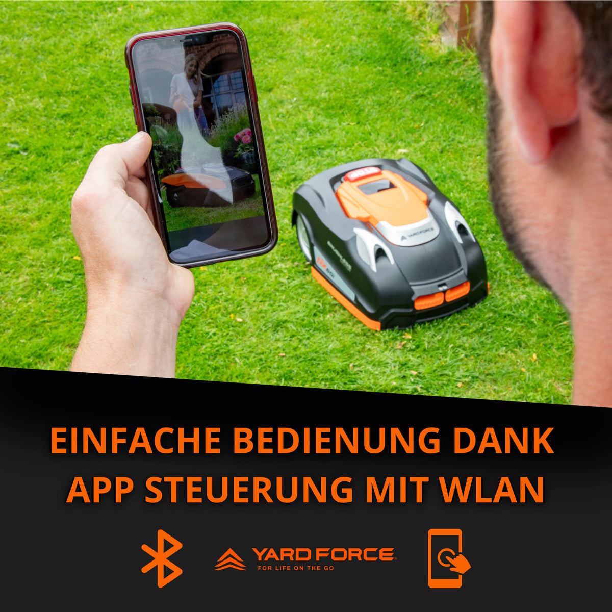 Yard Force Robot cortacésped NX80i (hasta 800 m², con conexión Wi-Fi, aplicación, Sensor ultrasónico iRadar, función de Corte de Bordes, Panel de Control LCD con Teclado numérico), negro/naranja