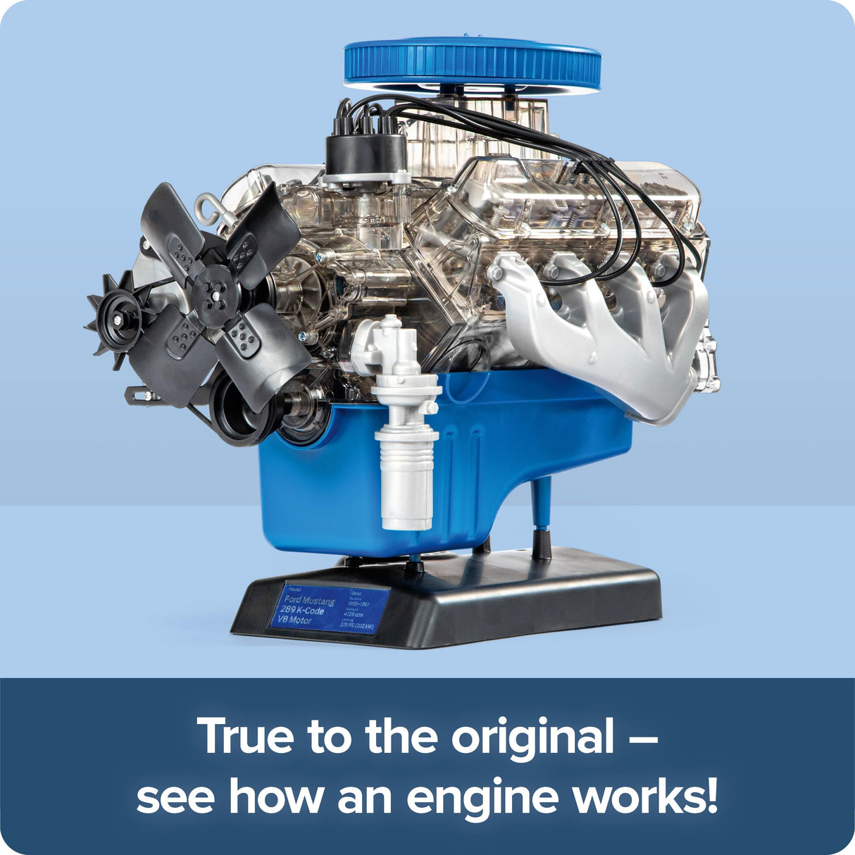 FRANZIS 67501 - Ford Mustang V8 - a True-to-Life Model Kit of 1:4 Scale of The Ford Mustang Engine, Original motorsound and a Comprehensive accompanying Handbook with 100 Pages