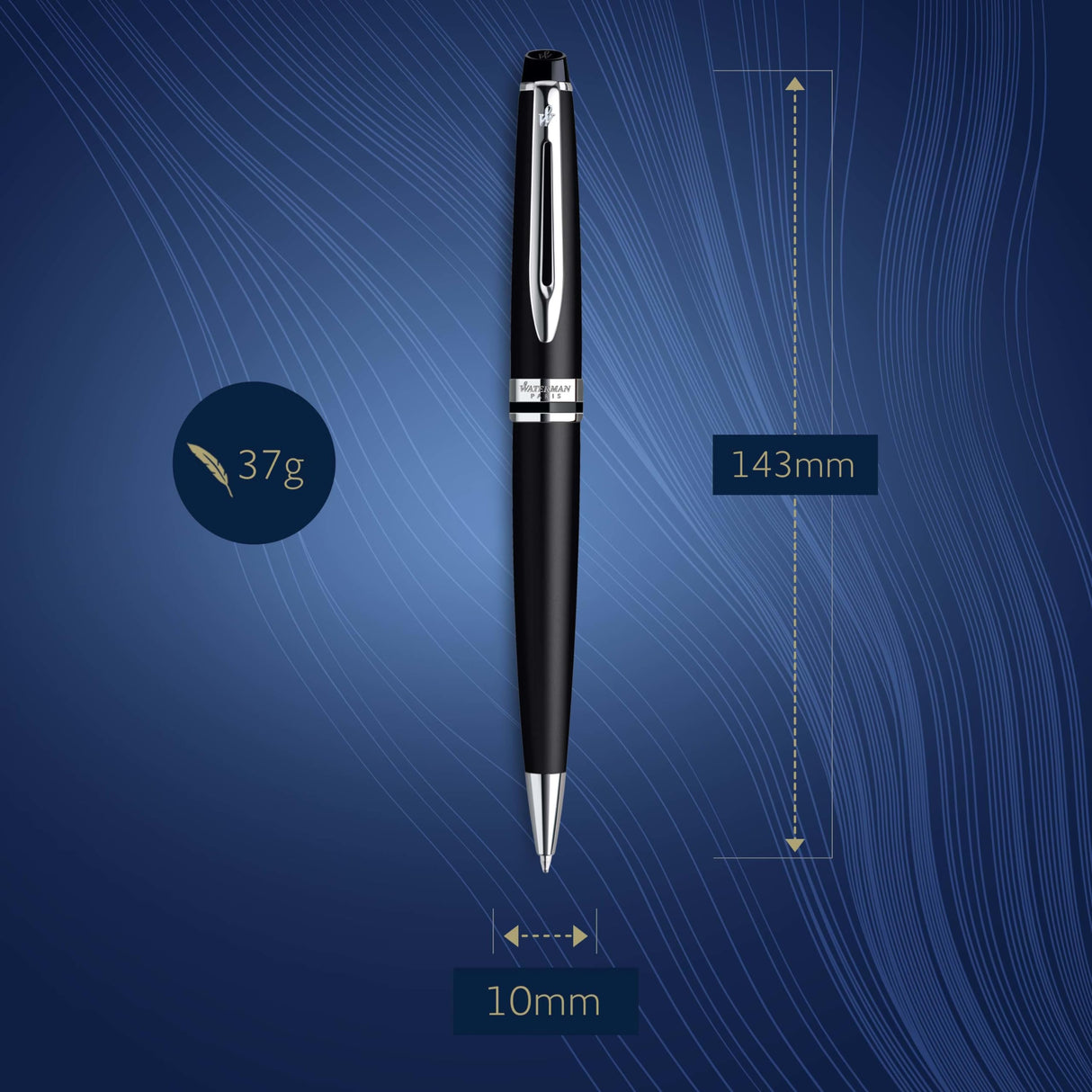 Waterman Expert Ballpoint Pen, Matt Black Chrome Trim with Medium Point