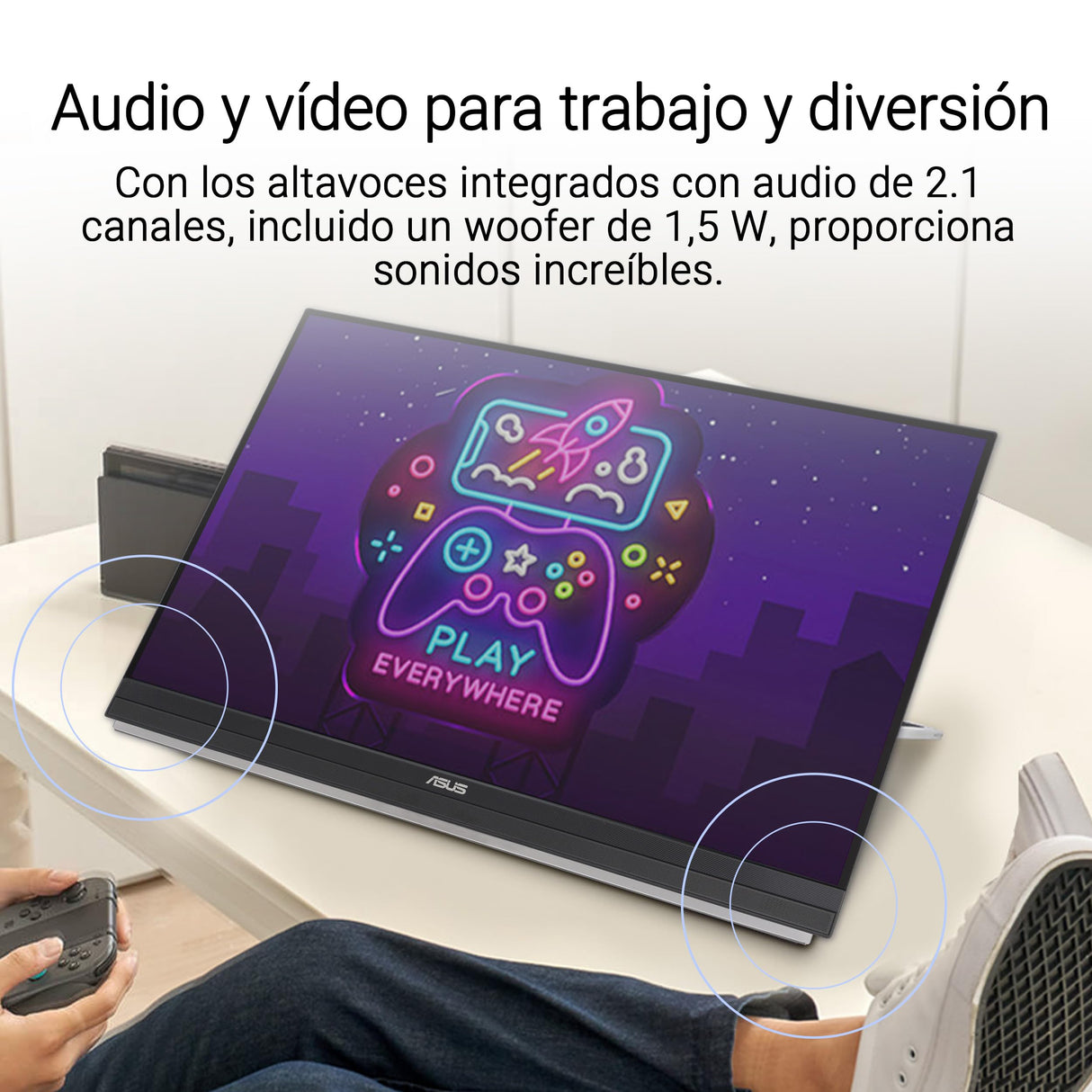 ASUS ZenScreen MB27ACF Monitor portátil de 27 Pulgadas QHD, 2560 x 1440, IPS, 100Hz, USB-C PD 70 W, Altavoces, asa de Soporte, Pinza en C, Gancho de partición, subwoofer, Audio de 2.1 Canales