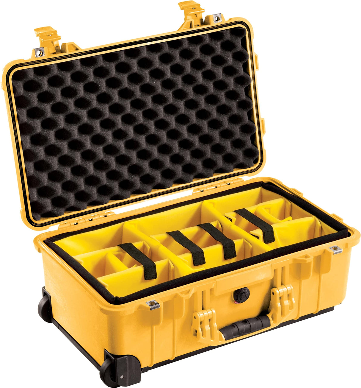 Peli 1510 Maleta rugerizada con asa Extensible y Ruedas de Alto Rendimiento, IP67 estanca e Impermeable al Polvo, 27L de Capacidad, Fabricada en Alemania, con Espuma, Color Amarillo (1510-000-240E)