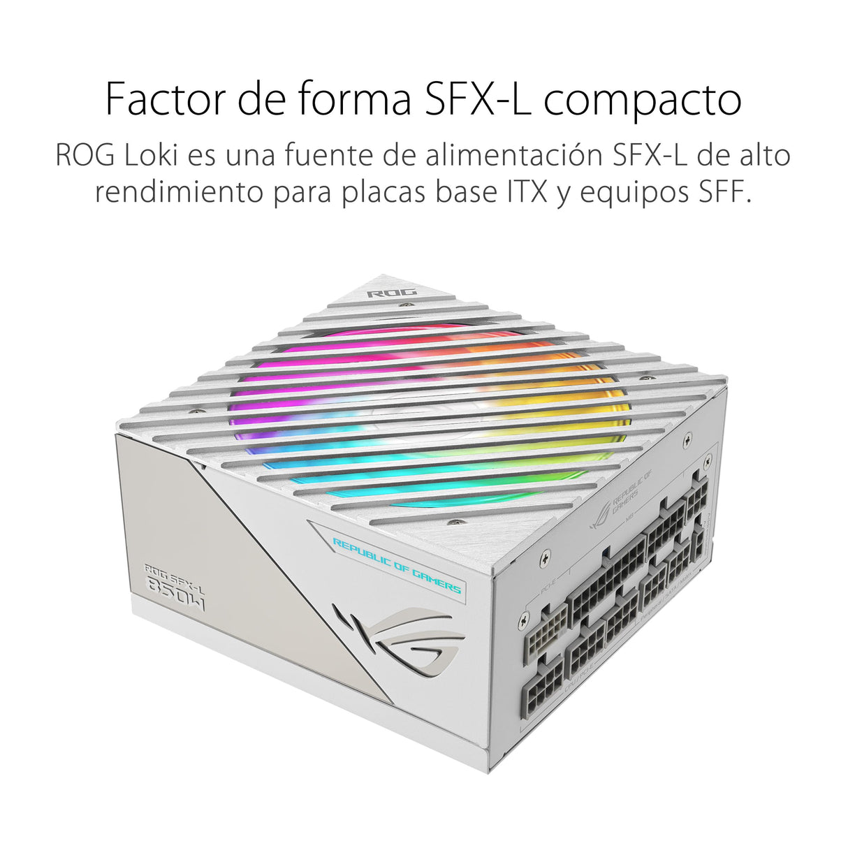 Asus ROG Loki SFX-L 850W Platinum White Edition Fuente de Alimentación Modular (80+ Platinum, Ventilador ARGB PWM de 120 mm, Aura Sync, Compatible con ATX 3.1, PCIe 5.1, 10 Años de Protección)