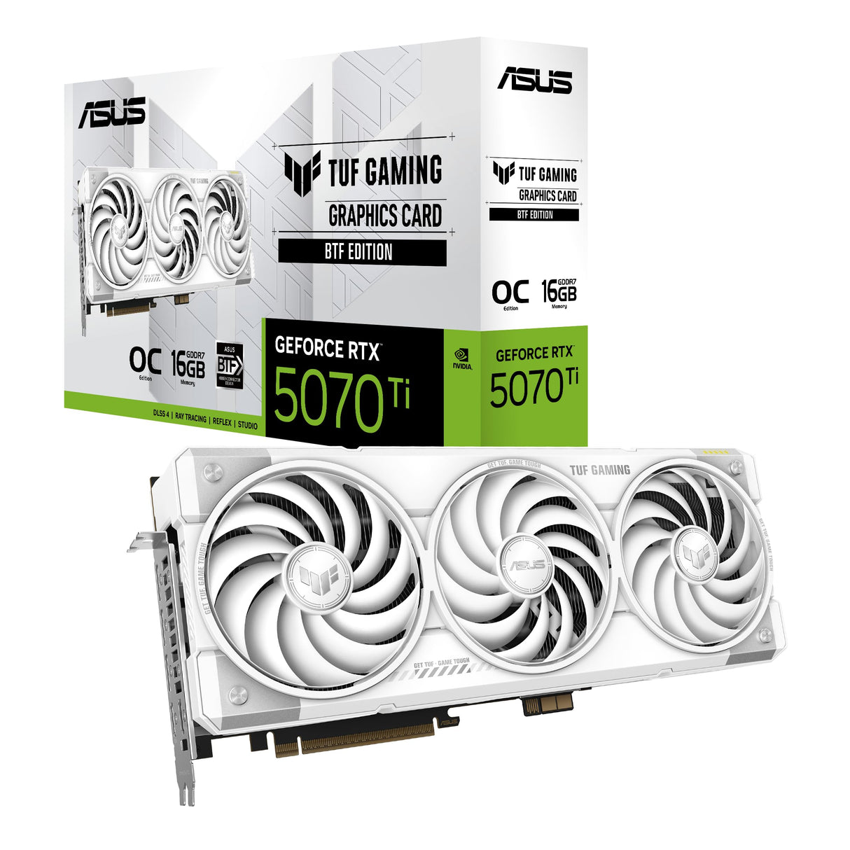 ASUS TUF Gaming GeForce RTX 5070 Ti 16GB GDDR7 BTF White OC Edition Tarjeta gráfica (NVIDIA DLSS 4, Ranura 3,125, PCIe 5.0, 3 x DisplayPort 2.1b, 2 x HDMI 2.1b, GC-HPWR, Blanco