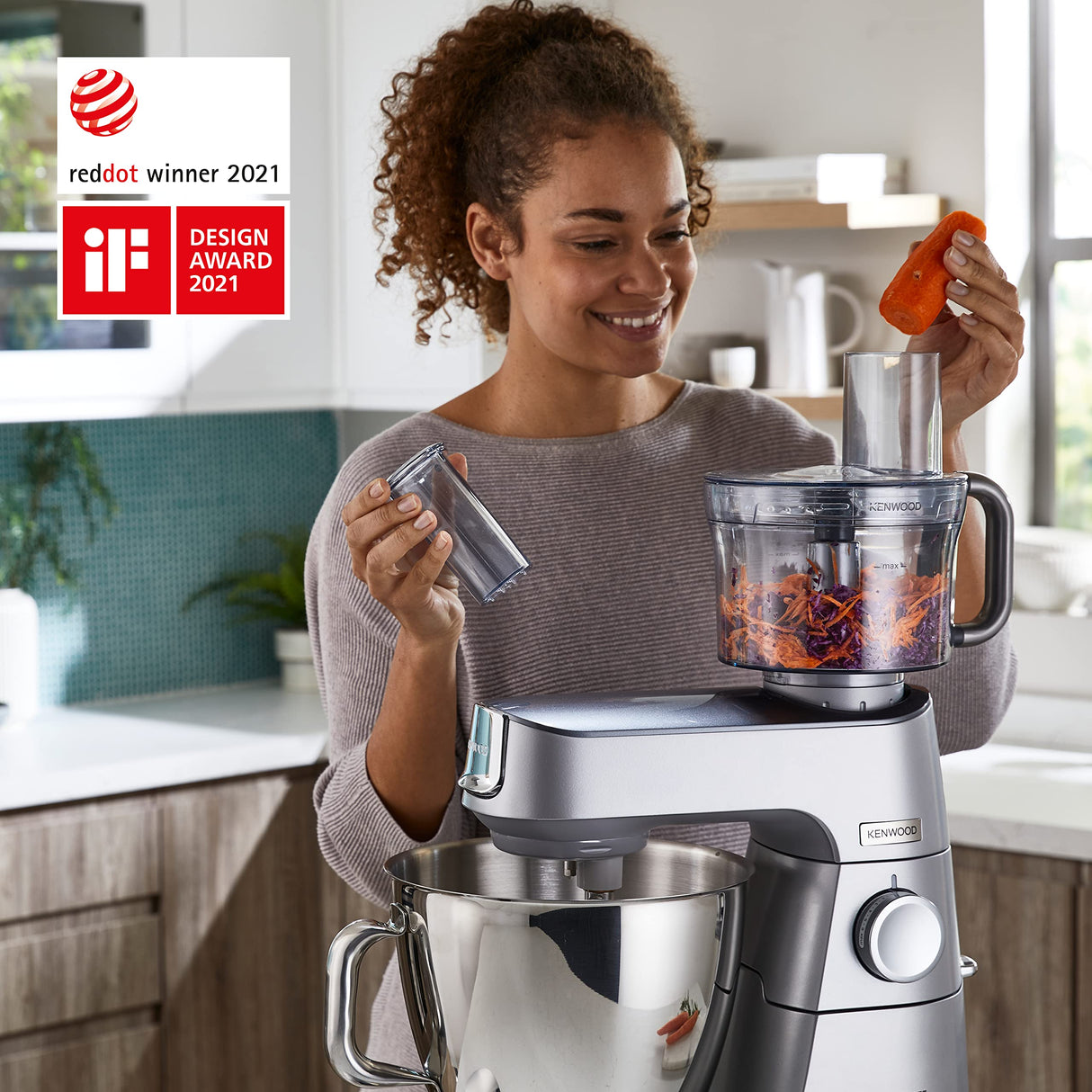 Kenwood Titanium Chef Baker XL Robot de Cocina con Batidor K, Gancho de Amasar, Varillas y Bol de 6,7L, KVL85.424SI, Potencia 1500W, Plata