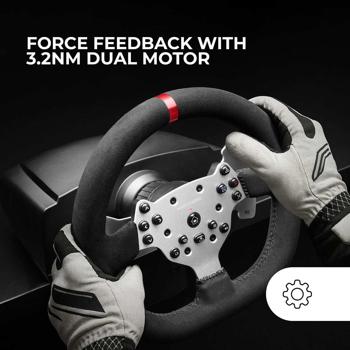Mars Gaming MWH-RSX, Volante SimRacing con Force Feedback y Motor Dual, Set 3 Pedales con Resistencia Progresiva, Palanca Cambios en H y 12 Marchas, 14 Botones Personalizables, PC/PS4/Xbox Series X|S