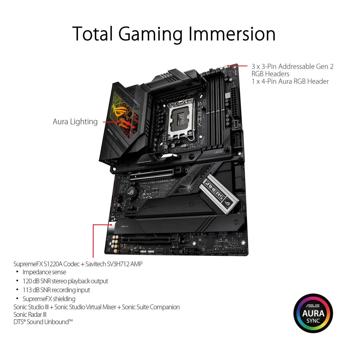 Asus WIFI PARA JUEGOS ROG STRIX Z790-H, Intel Z790, 1700, ATX, 4 DDR5, HDMI, DP, Wi-Fi 6E, LAN de 2,5 G, PCIe5, RGB, 4 x M.2