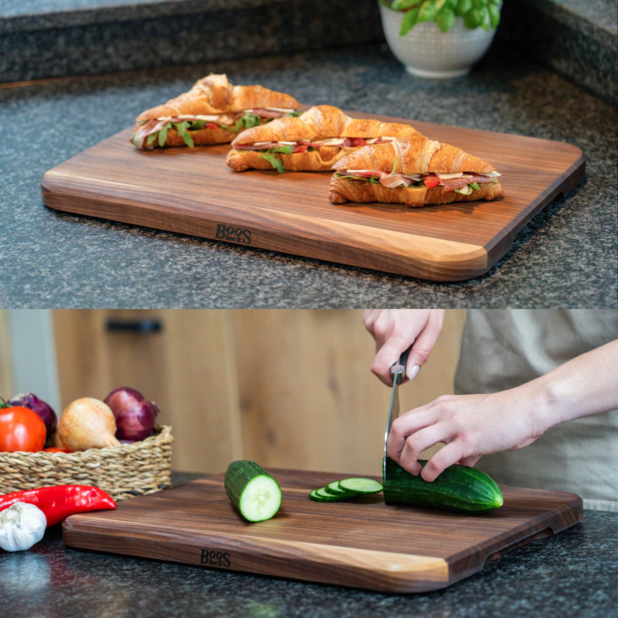 Boos Block Chop-N-Serve - Tabla de Servir - Tabla Cortar Cocina - Madera de Nogal Negro Americano - Reversible - 43 x 30,5 x 2,5