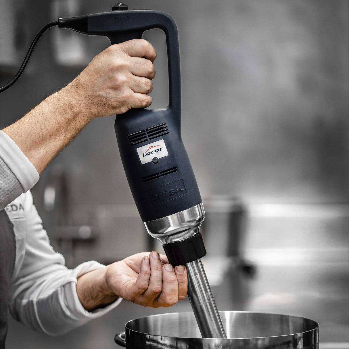 LACOR Brisk Batidora de mano, Trituradora Profesional, Brazos intercambiables, Velocidad variable 4.000-16.000 r.p.m, Mango ergonómico, Potencia: 500W, 40 cm, 500 W, Acero inoxidable