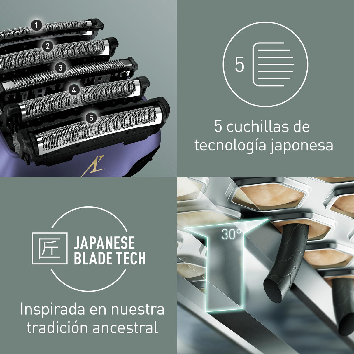 Panasonic Series 800 ES-LV67 Afeitadora premium (Motor ultrarrápido, 5 hojas precisión nanométrica, cabezal multiflexible con 16 direcciones, funda de viaje, lavable, ion de litio) morado y negro