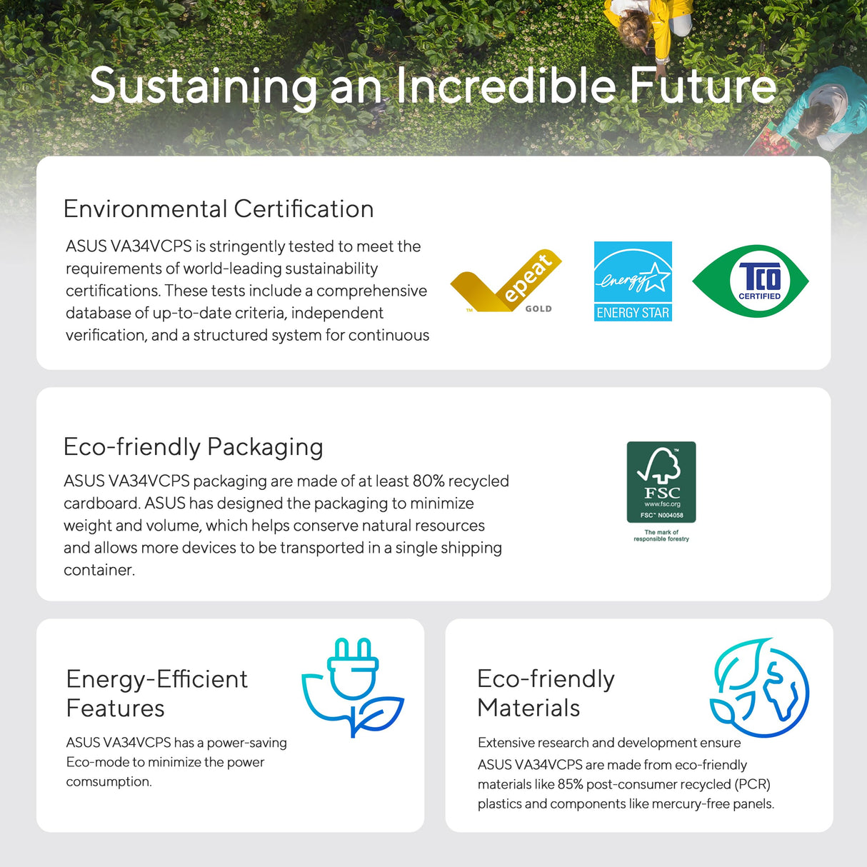 ASUS VA34VCPSR - Monitor Docking de 34", WQHD (3440x1440), Curvatura 1500R, Sin Marco, USB-C PD 96W, RJ45, USB Hub, Luz Azul Baja, Antiparpadeo, Diseño ergonómico, Montable en Pared, Sostenibilidad