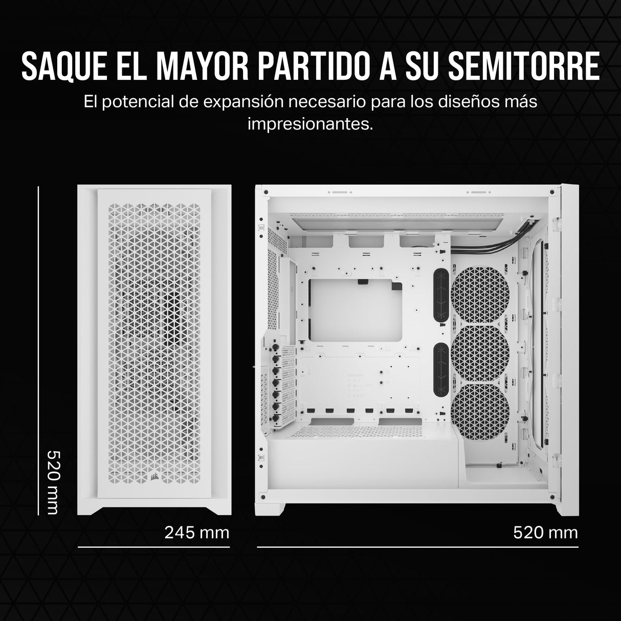 CORSAIR 5000D Core Airflow Caja para PC ATX Torre Media - Sin Ventiladores Incluidos - Panel Lateral de Cristal Templado - Diseño de Gran Flujo de Aire - para Radiadores de 360 mm - Blanco