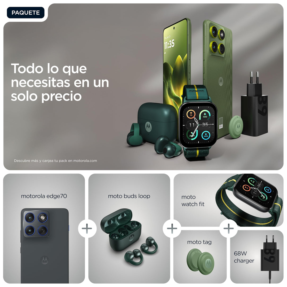 Motorola Edge 70 24GB (12GB+12GB RAM Boost)/512GB Gadget Grey, España. Diseño increíblemente Fino. Pantalla Super HD de 6,7". Triple cámara 50MP con Moto ai. 4800 mAh. Durabilidad de Grado Militar