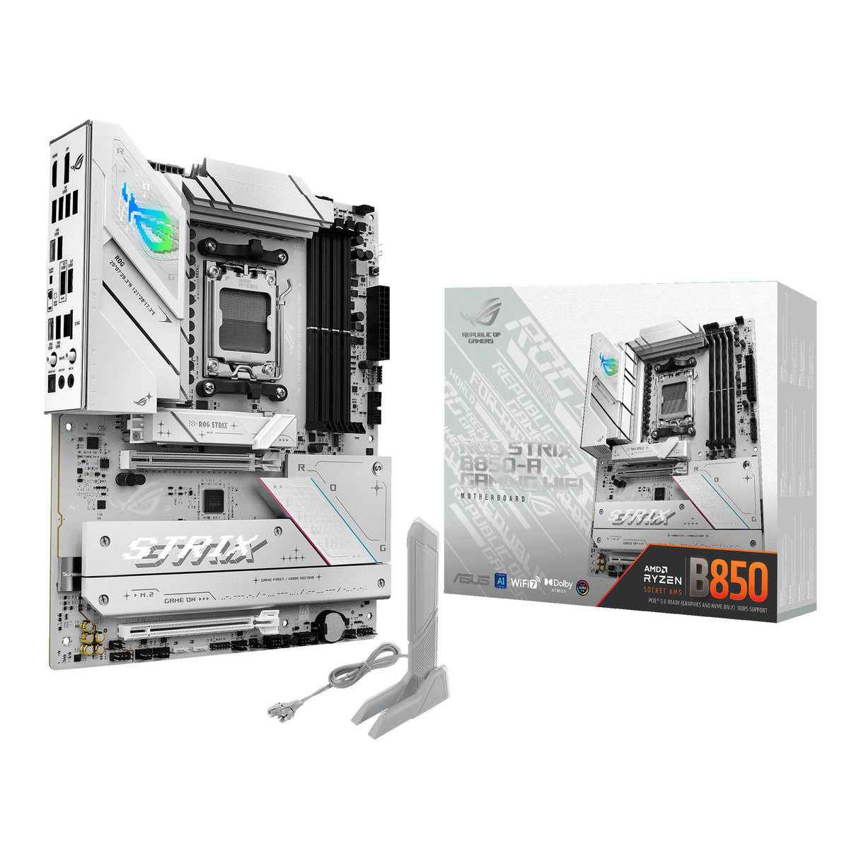 ASUS ROG Strix B850-A Gaming WiFi - Placa Base AMD ATX, 14+2+2 etapas de Potencia, DDR5, Cuatro Ranuras M.2, PCIe 5.0, WiFi 7, USB Tipo-C 20 Gbps y Aura Sync RGB