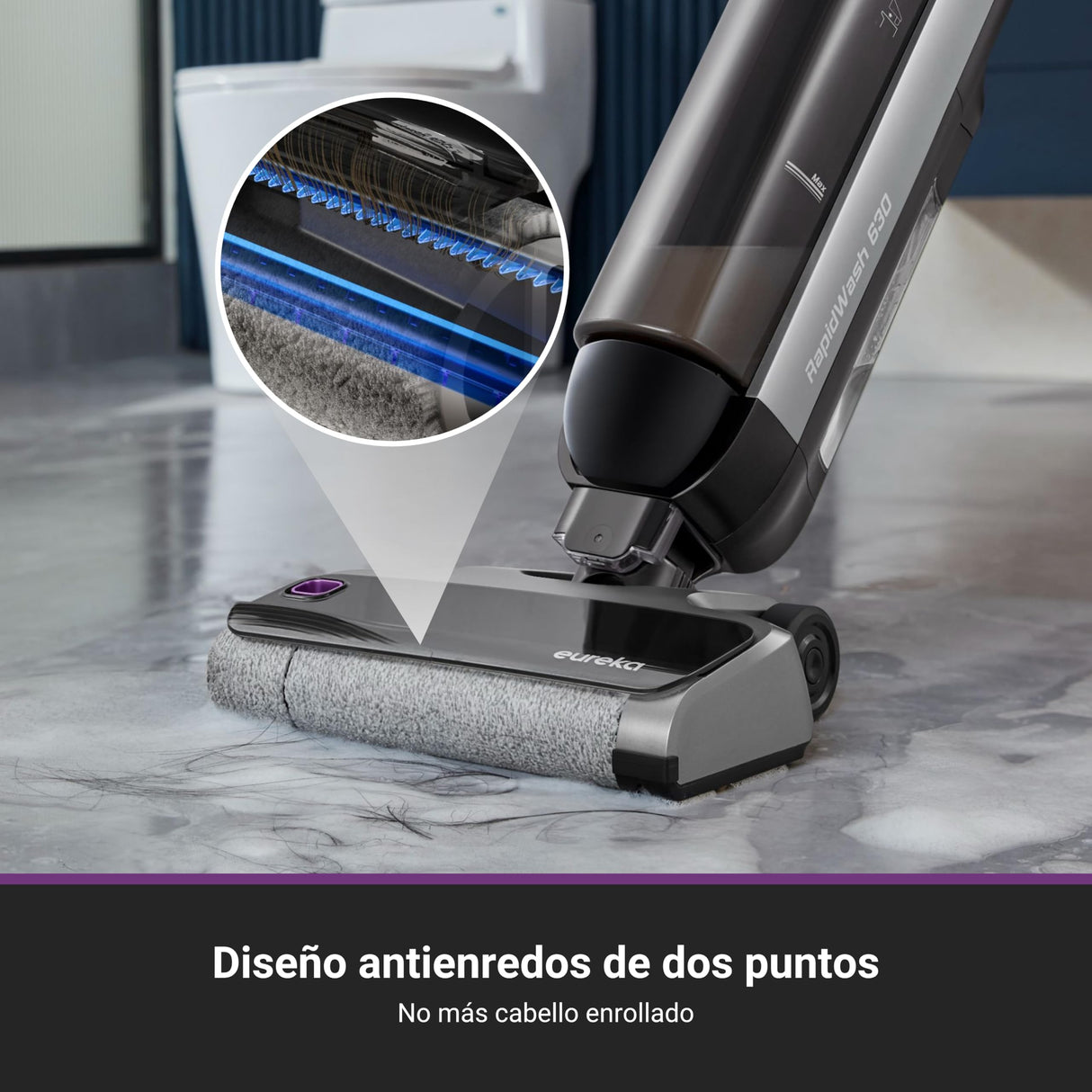 Eureka RapidWash NEW630 Aspiradora Fregadora Sin Cable en Seco y Húmedo,Posición Plana de 170°,Secado por Aire Caliente a 60°C,21600 Pa,38 Min,Autolimpieza y Función Antienredos,Depósito Doble,LED