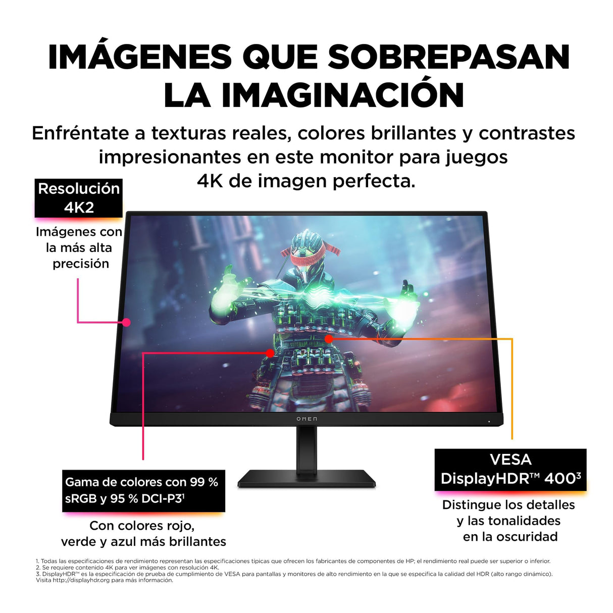 HP OMEN 27k - Monitor Gaming de 27" 4K UHD (3840 x 2160 a 144 Hz, 16:9, 1ms, HDMI, Antirreflejo, AMD FreeSync Premium, Compatible con Consolas, Altavoces) Negro