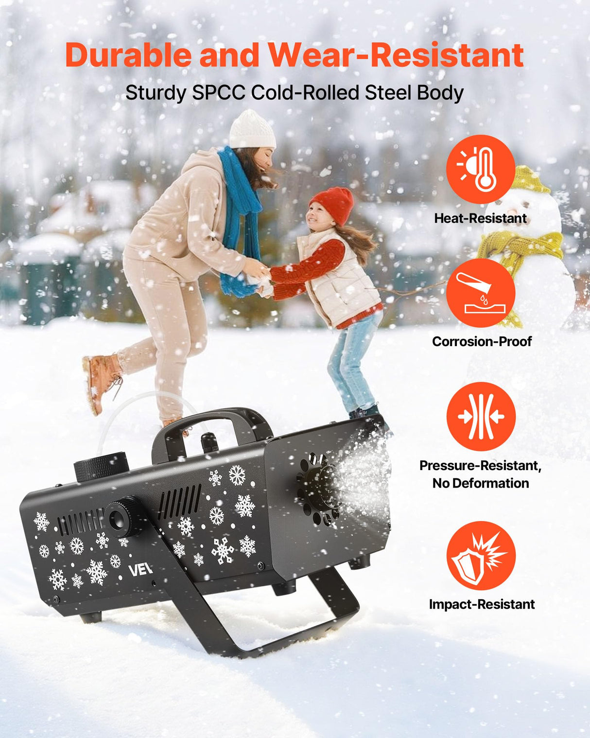 VEVOR Máquina de Nieve, Máquina Portátil de Copos de Nieve Colgante de 650 W con Asa Portátil para DJ, Fiestas Navideñas, Efectos de Escenario, Decoración de Bodas, para Exteriores e Interiores