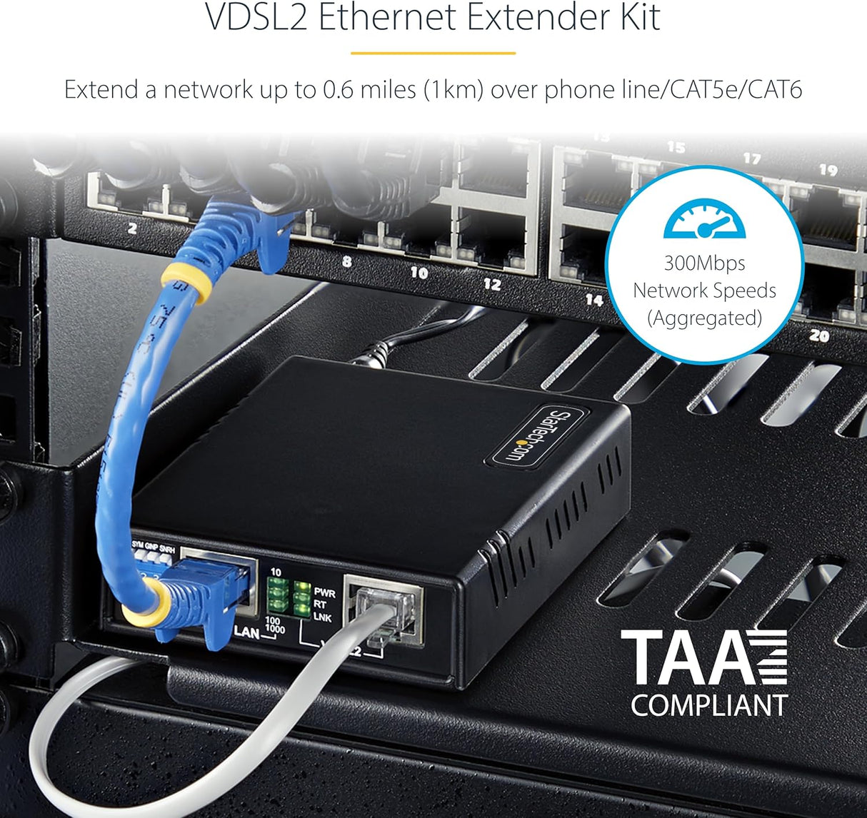 StarTech Juego Extensor de Ethernet VDSL2 - hasta 1km - Alargador de Red Ethernet LAN por Cable RJ11/CAT5e/6 - Reemplaza 110VDSLEXTEU