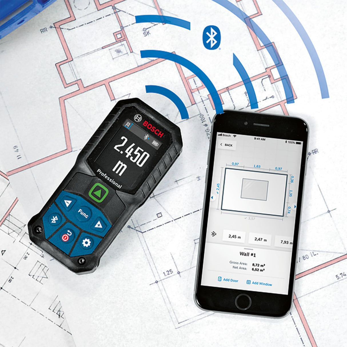 Bosch Professional medidor láser GLM 50-27 CG (láser verde, alcance: hasta 50 m, robusto, IP65, transferencia de datos mediante Bluetooth, 2 pilas AA, correa de sujeción, estuche)