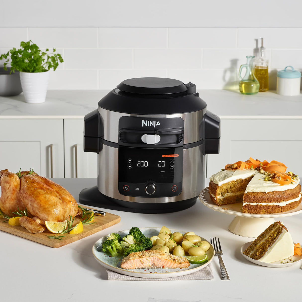 Ninja Foodi Olla eléctrica multifunción con SmartLid, 6 l, 11 funciones de cocción en 1, Olla a presión, Freidora de aire, Cocción lenta, Parrilla, Hornear y más, acero inoxidable, OL550EU