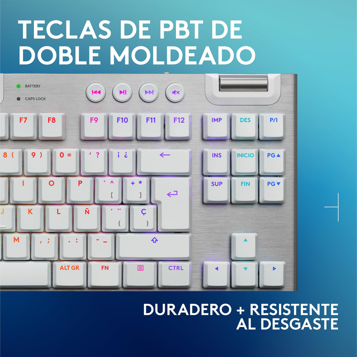 Logitech G G915 X LIGHTSPEED TKL Teclado para gaming inalámbrico de perfil bajo, teclas de PBT de doble moldeado, elegante acabado en aluminio, táctil marrón GL - PC/Mac, QWERTY US - Blanco