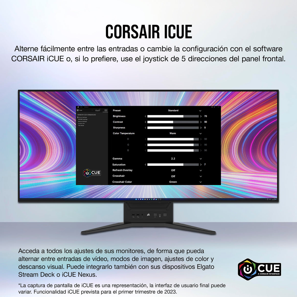 Corsair XENEON Flex 45WQHD240 Monitor de Juego - 45 Pulgadas OLED WQHD (3440 × 1440) Monitor Flexible, 240 Hz, Compatible con NVIDIA G-Sync, AMD FreeSync Premium - Negro