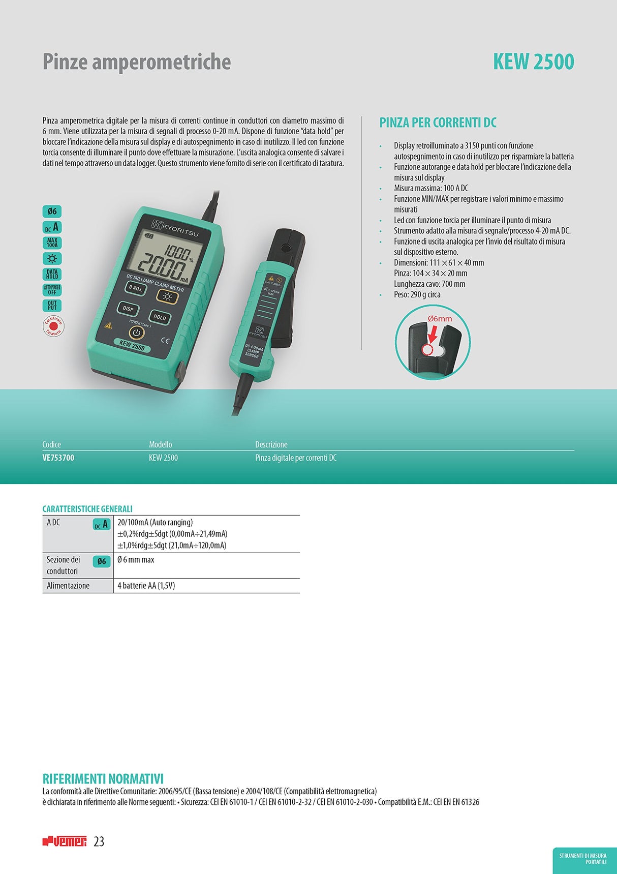Kyoritsu Kew 2500 Pinza amperimétrica digital para la tamaño de corriente DC, gris