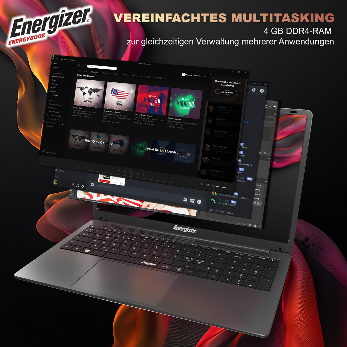 Energizer EnergyBook: portátil de 17,3'' HD+, Intel Celeron, 4 GB de RAM, SSD de 128 GB, gráficos UHD, Windows 11, Teclado QWERTY (Interno), USB 3.0, HDMI
