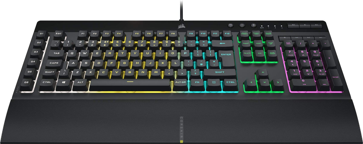 Corsair K55 RGB Pro Membrana Teclado para Juegos con Cable, IP42, Resistente al Polvo y a los derrames, 6 Teclas Macro con integración Elgato, Compatible con iCUE, QWERTY UK, PC, Mac, Xbox, Color